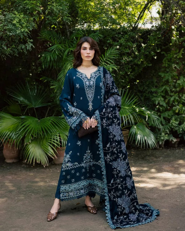 Embroidered leather peach with embroidered velvet shawl