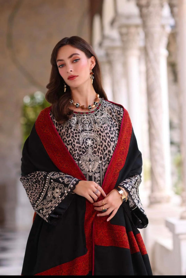 3 piece women unstitched khaddar embroidered suit