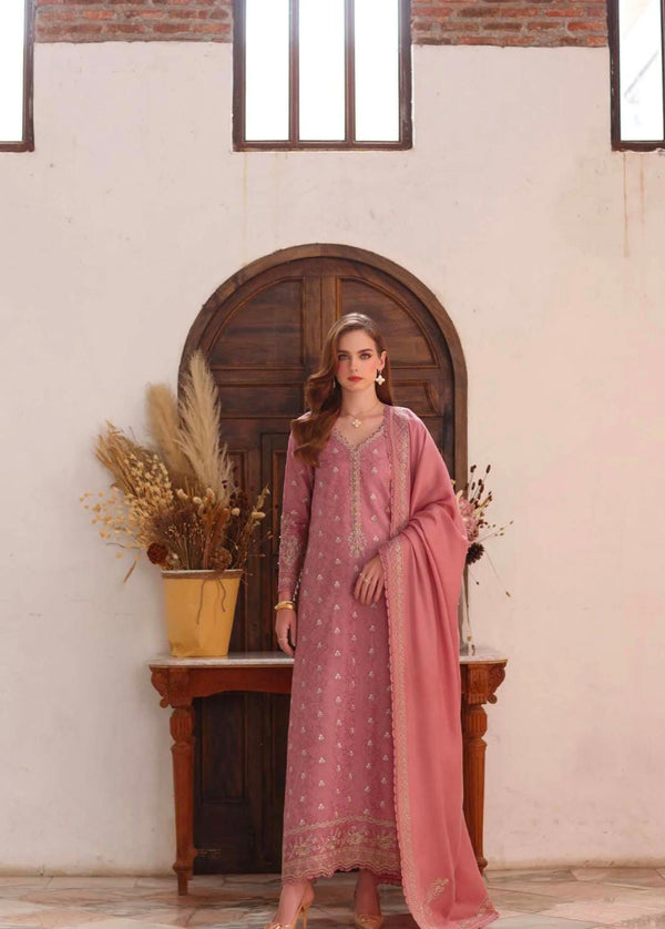 3 piece women unstitched linen embroidered suit