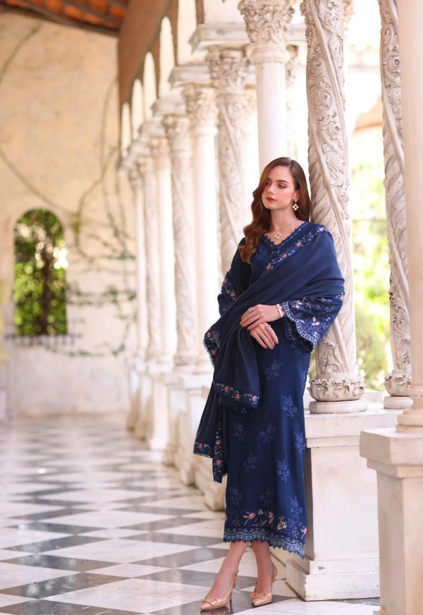 3 piece women unstitched linen embroidered suit