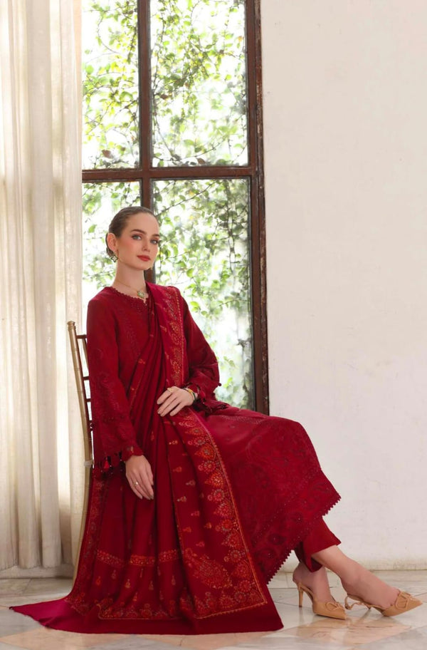 3 piece women unstitched linen embroidered suit