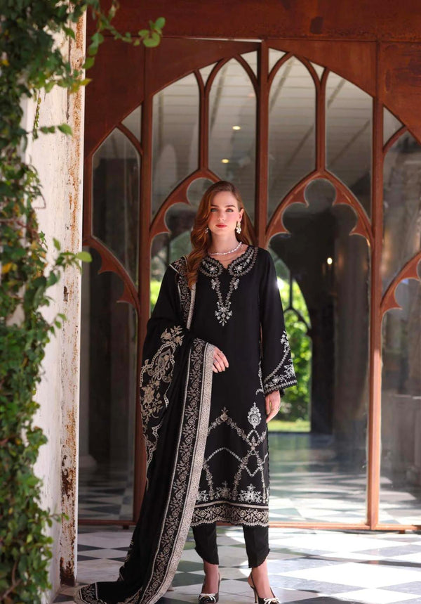 3 piece women unstitched linen embroidered suit