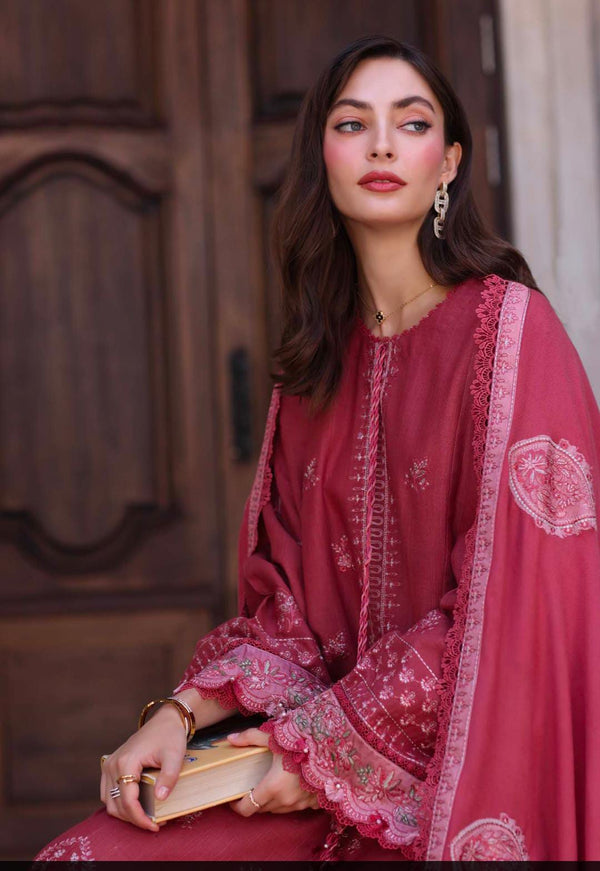 3 piece women unstitched khaddar embroidered suit