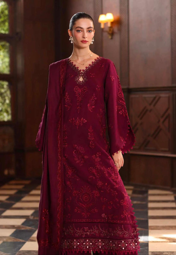 3 piece women unstitched linen embroidered suit