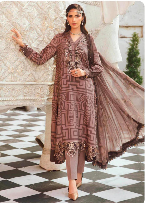 3pc unstitched embroidered cambric suit
